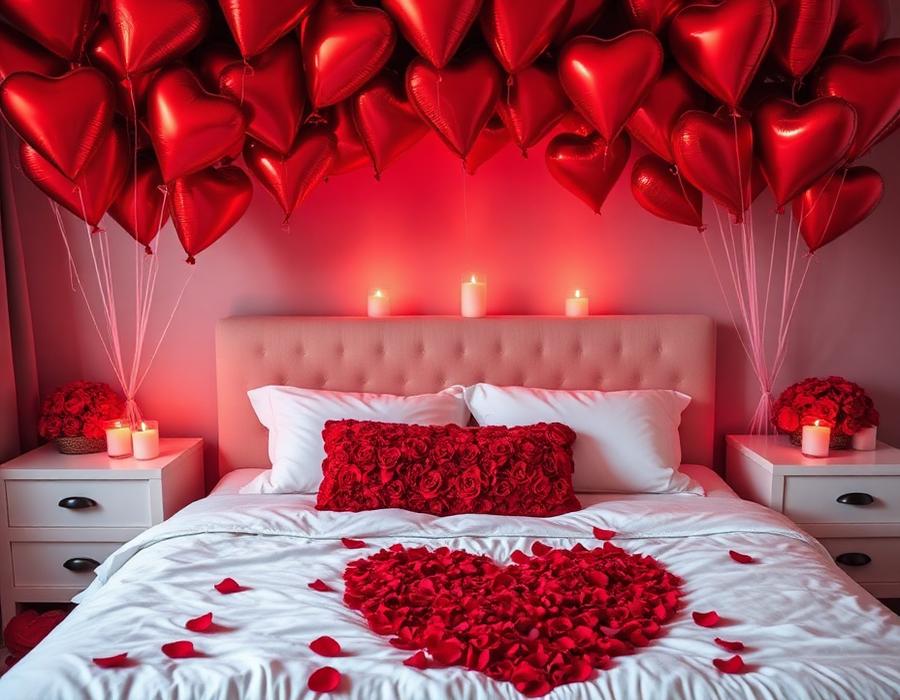 Valentine's Day heart balloon ceiling